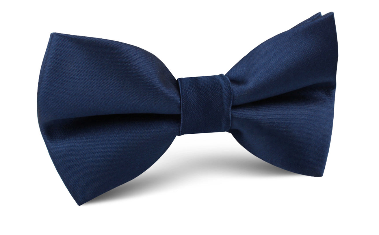 Admiral Navy Blue Satin Bow Tie | Wedding Bridal Men's Bowties | OTAA