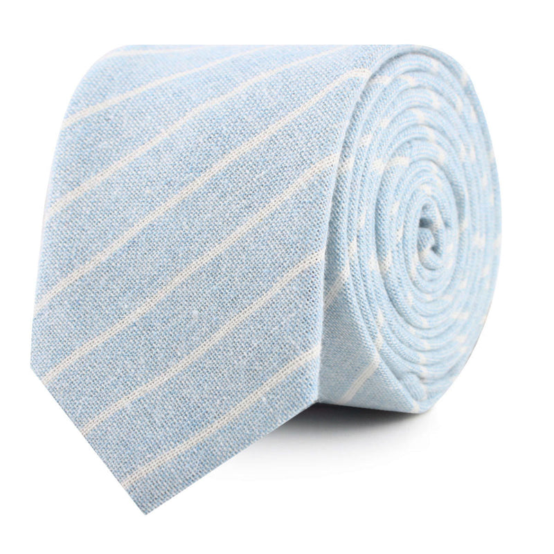 Baby Blue Wide Pinstripe Linen Skinny Tie | Mens Striped Slim Ties AU ...
