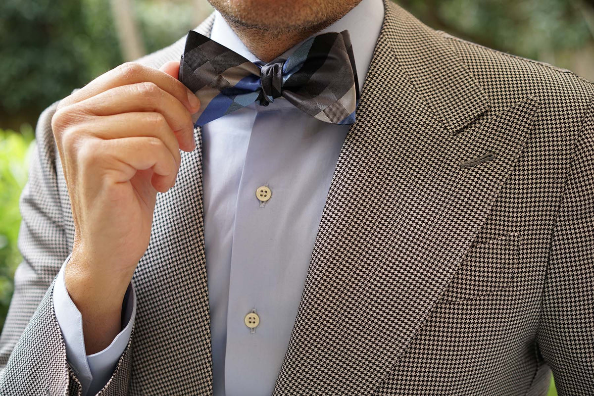 Black Grey Silver Blue Pattern Bow Tie Untied | Plaid Self-Tied Bowtie ...