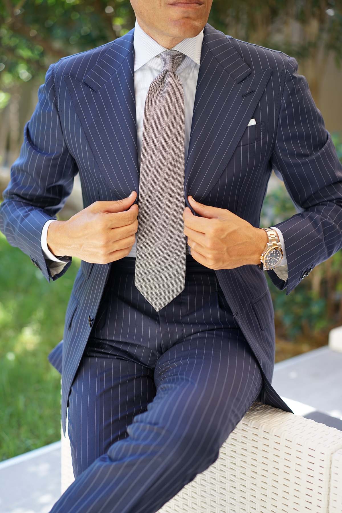 Black Tweed Linen Stitching Necktie | Shop Best Quality Ties for Men | OTAA