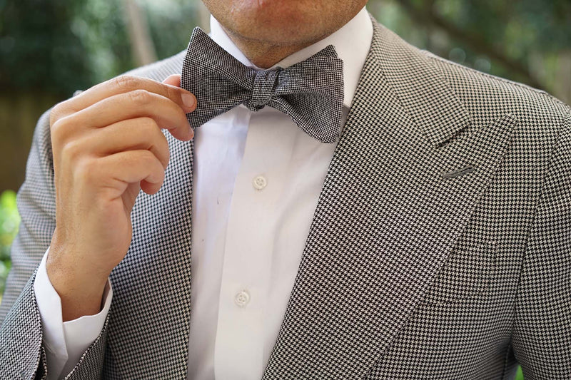 Black Tweed Linen Stitching Self Tie Bow Tie | Handmade Untied Bowties ...
