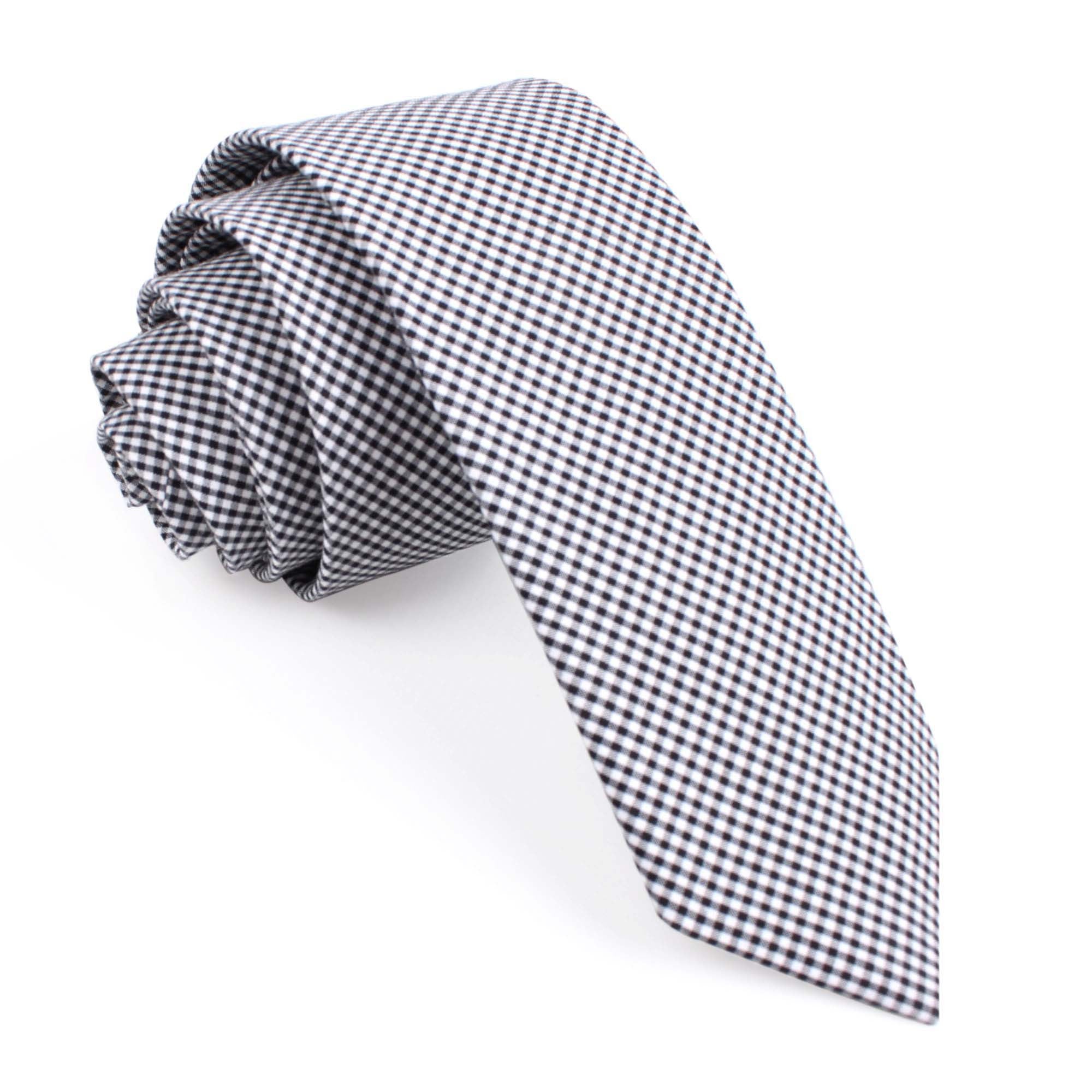 Black Gingham Cotton Skinny Tie | Mens Check Plaid Narrow Slim Ties AU ...