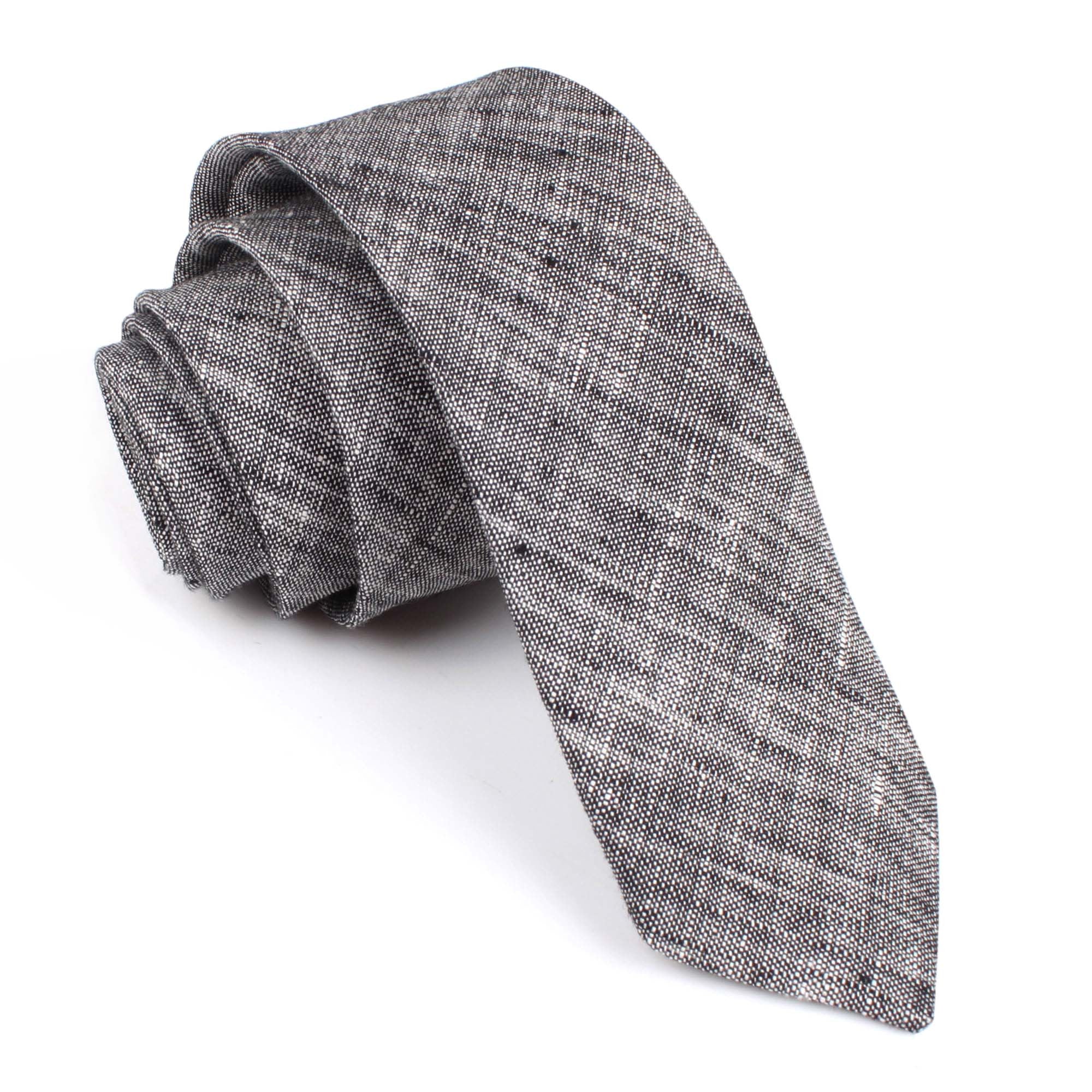 Black Linen Chambray Skinny Tie | Mens Casual Slim Ties | Thin Necktie ...