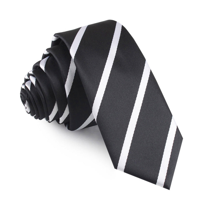 Black Pencil Stripe Skinny Tie | Repp Striped Slim Ties Narrow Necktie ...