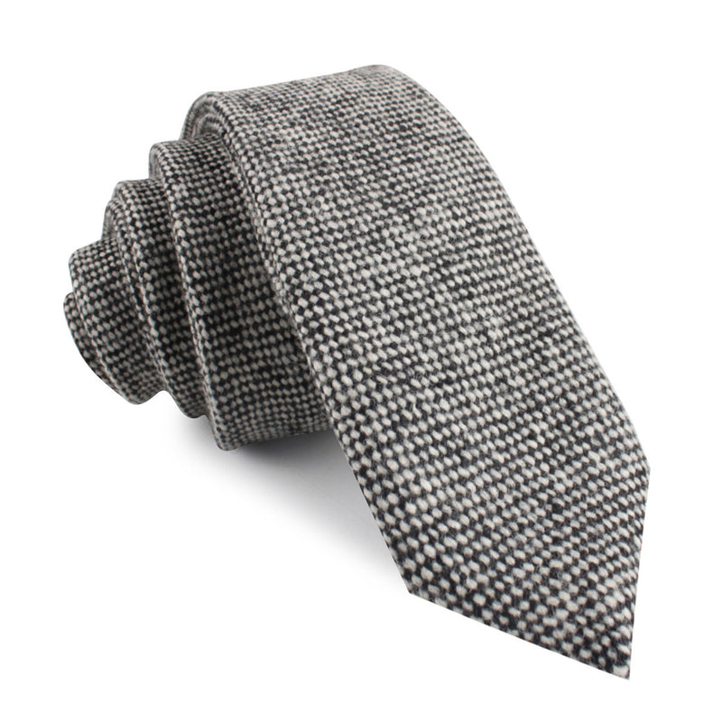 Black Porcupine English Wool Skinny Tie | Slim Ties Thin Necktie | OTAA
