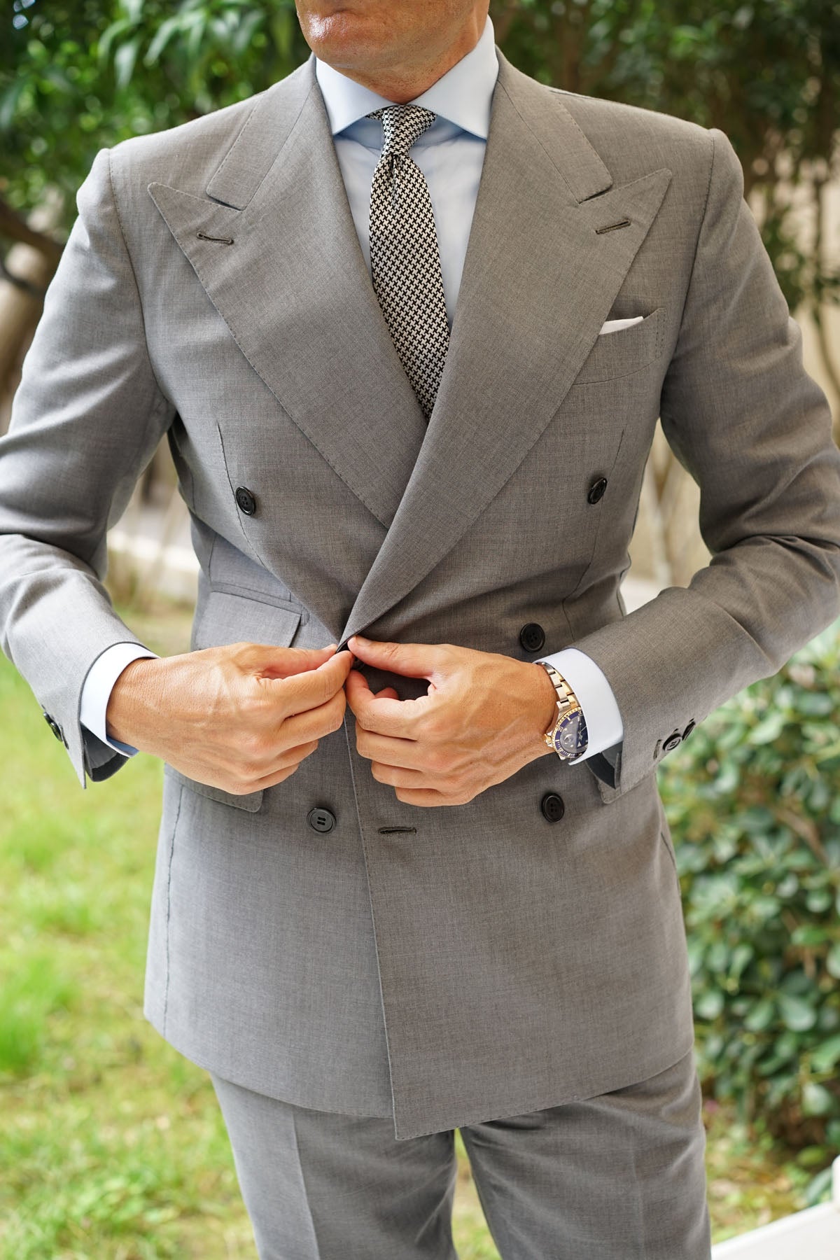 Black & Silver Houndstooth Pattern Skinny Tie | Cool Slim Ties for Men ...