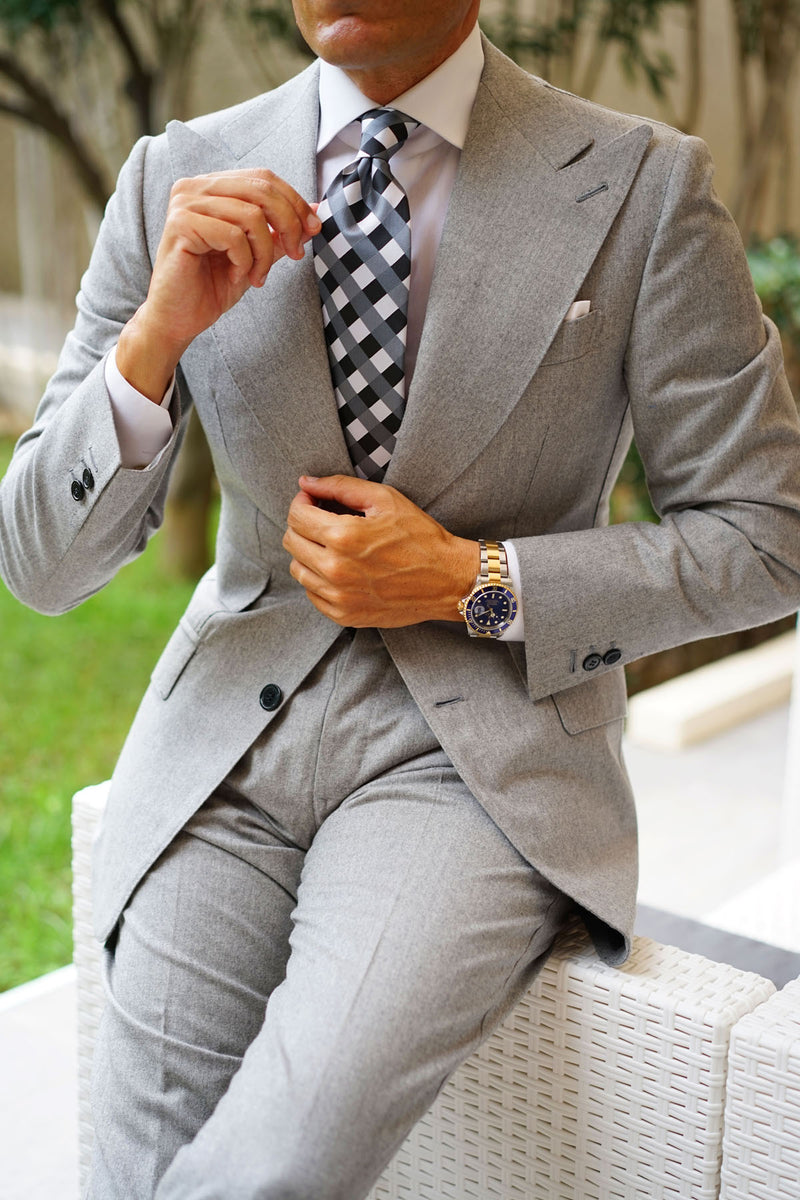 Black White Grey Checkered Tie | Plaid Ties for Men | Business Necktie ...