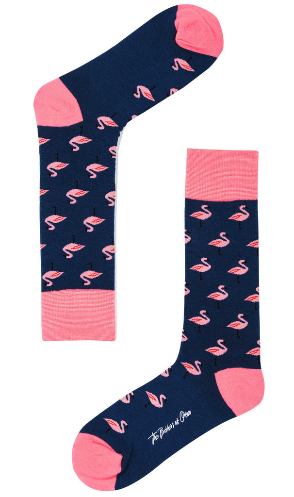 Blue Island Flamingo Socks | Mens Happy Animal Bird Cotton Crew Socks ...