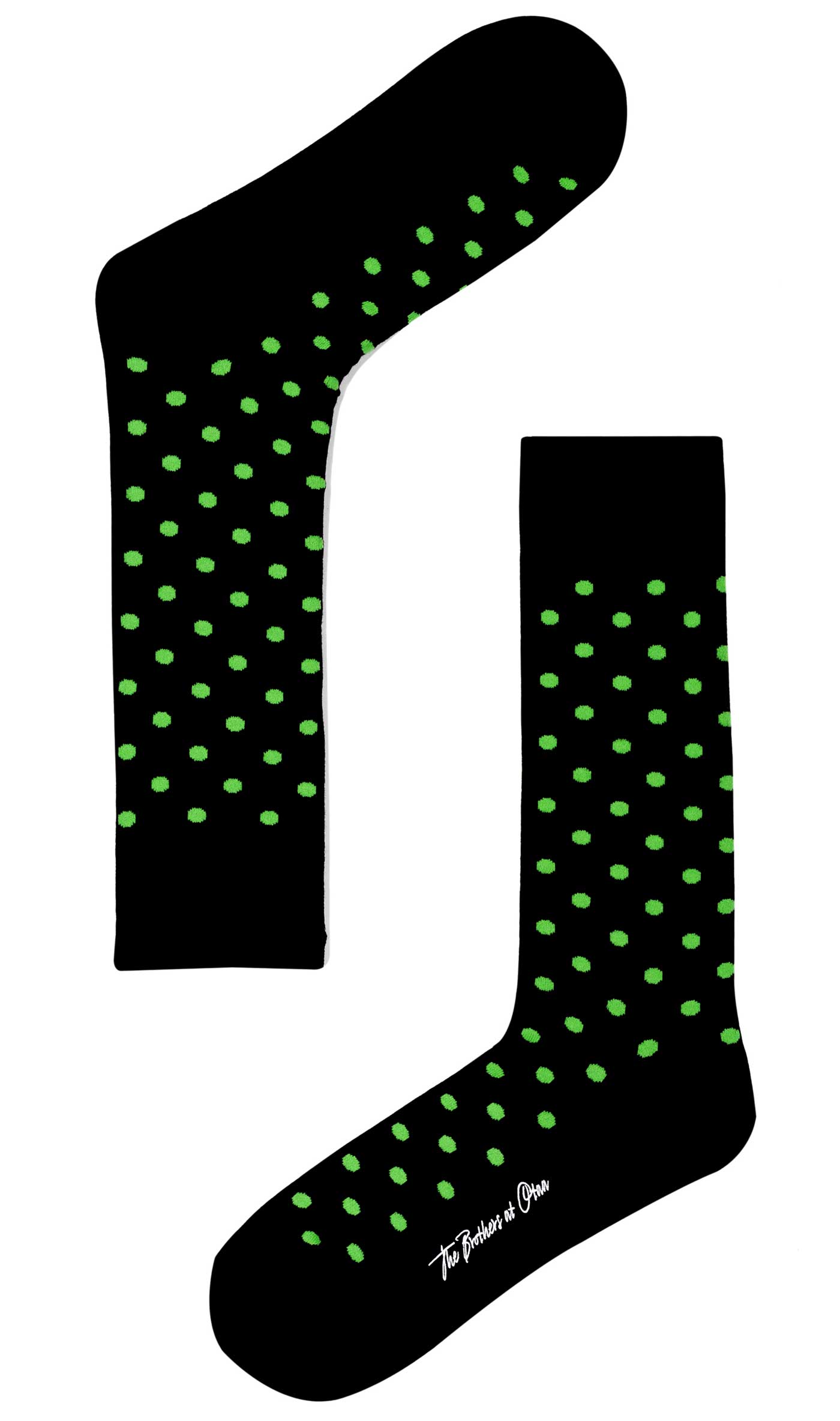 Bond Black Green Dot Socks | Mens Happy Polka Dots Cotton Crew Socks | OTAA