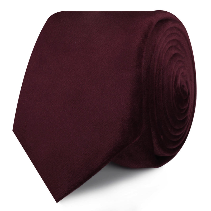 Bond Burgundy Velvet Skinny Tie | Red Wedding Narrow Slim Ties Necktie ...