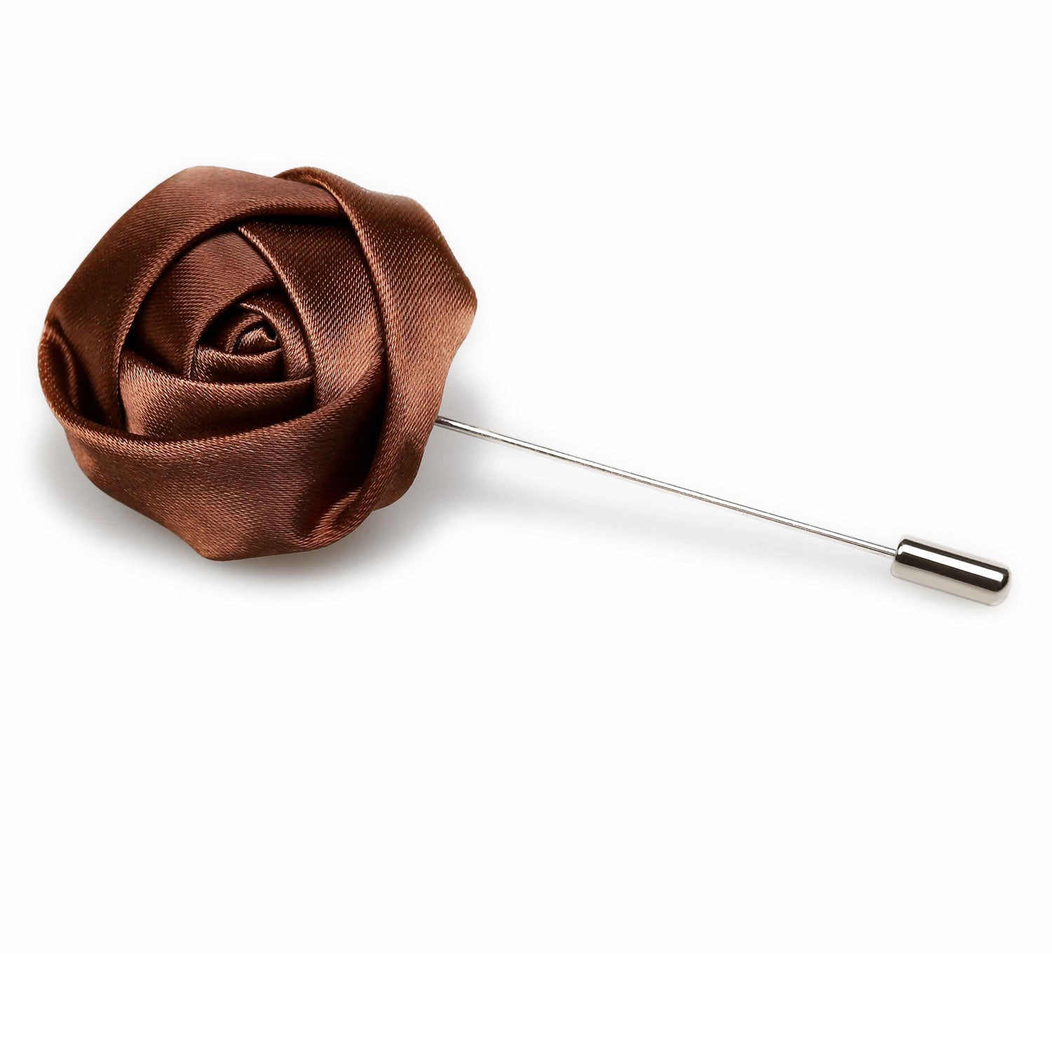 Brown Satin Rose Lapel Pin Mens Suit Rosebud Flower Boutonniere Pins Otaa 