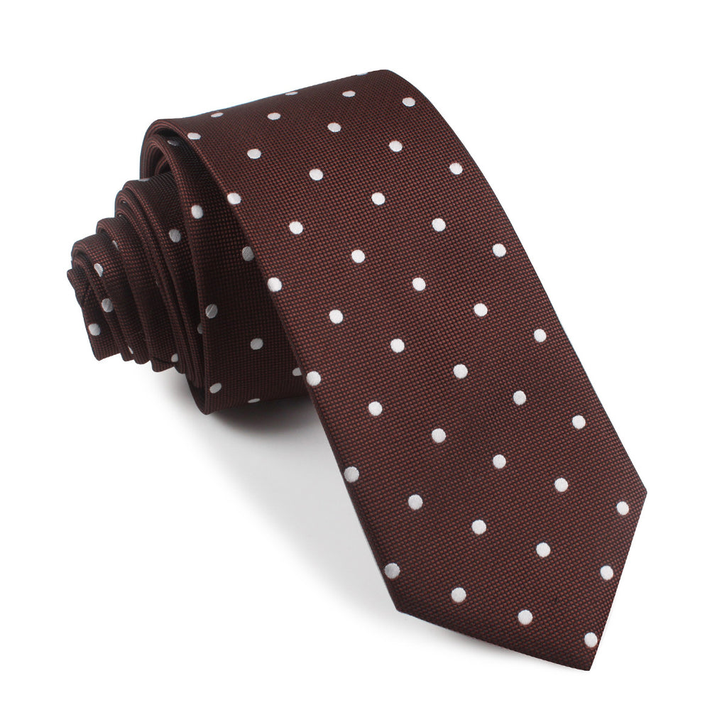 Brown with White Polka Dots Skinny Tie | Slim Thin Ties Neckties