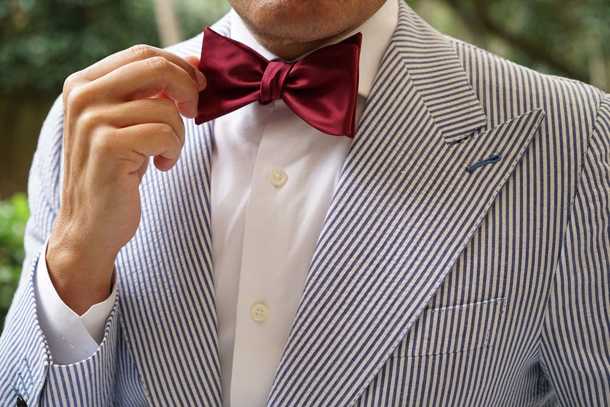 Burgundy Satin Self Bow Tie | Tuxedo Suit | Red Wedding Untied Bowties ...