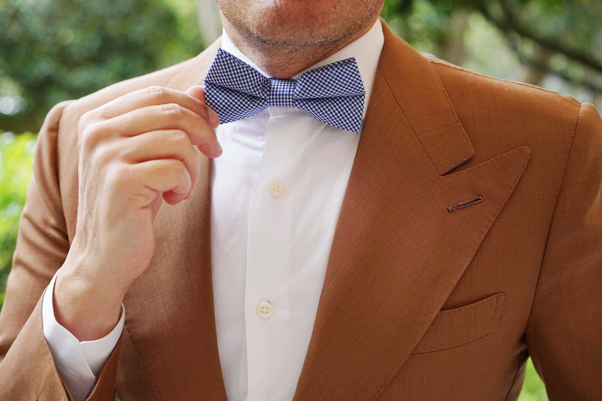 Blue Gingham Cotton Bow Tie | Checkered Bowties | Men's Plaid Bow Ties ...