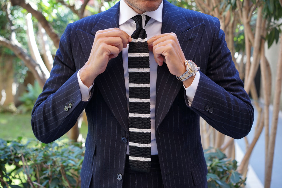 Captain Koons Black with White Stripes Knitted Tie | Knit Ties Knits | OTAA
