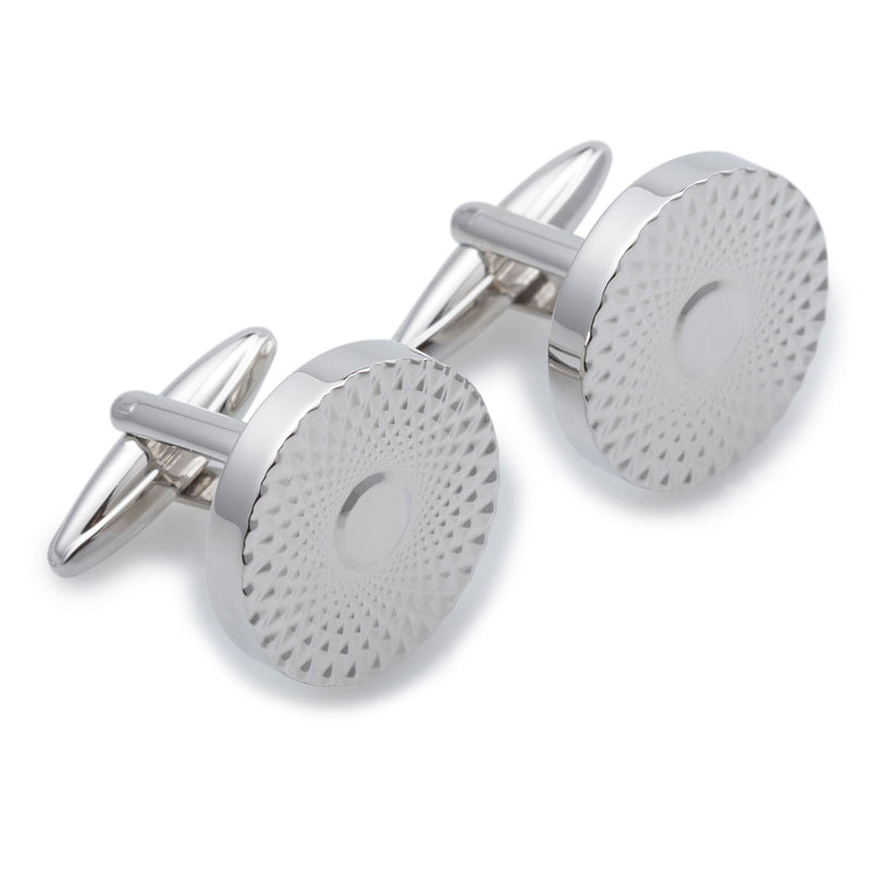 Casino Royale Silver Cufflinks | Classic Diamond Cut Round Cufflink | OTAA