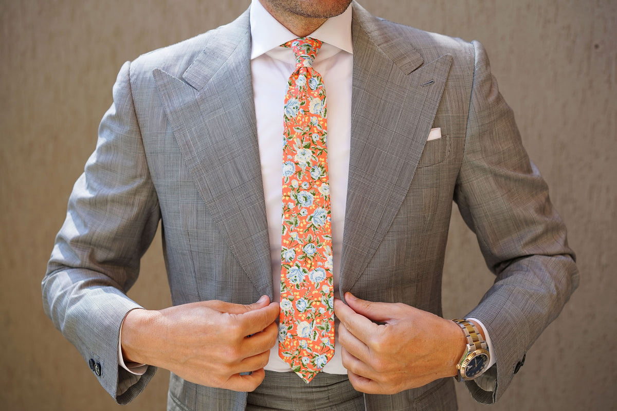 Cayman Island Floral Skinny Tie | Orange Wedding Slim Ties for Men AU ...