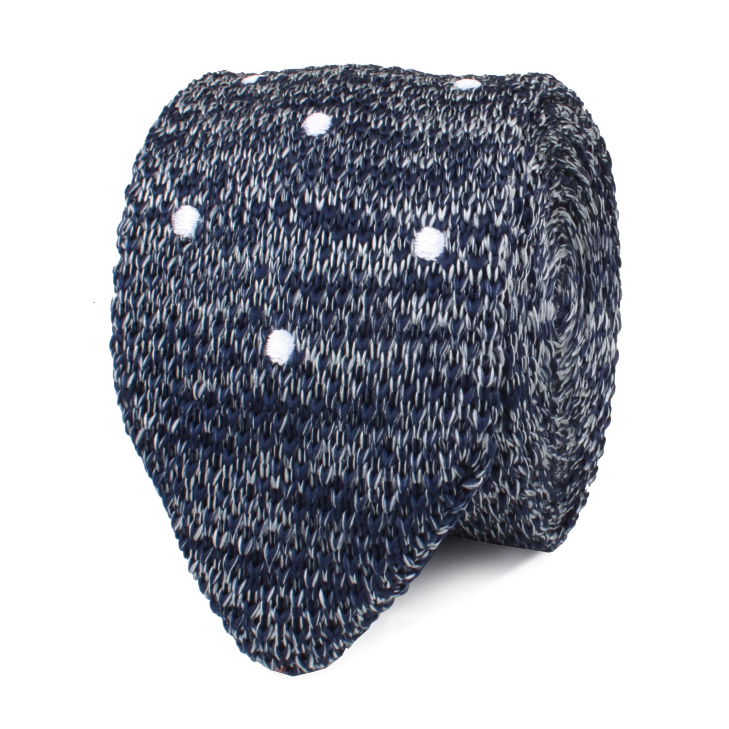 Chambray Navy Polka Dot Knitted Tie | Mens Point Knit Ties Men Pointed ...