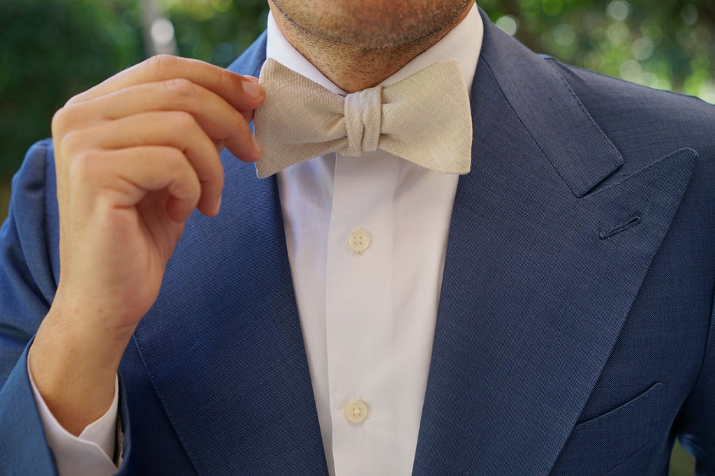 Champagne Ivory Linen Self Bow Tie | David's Bridal Wedding Men's Self ...