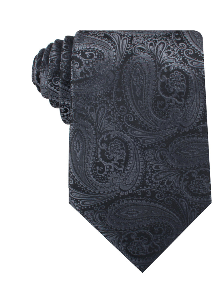 Charcoal Grey Paisley Necktie | Satin Wedding Tie | Mens Business Ties ...