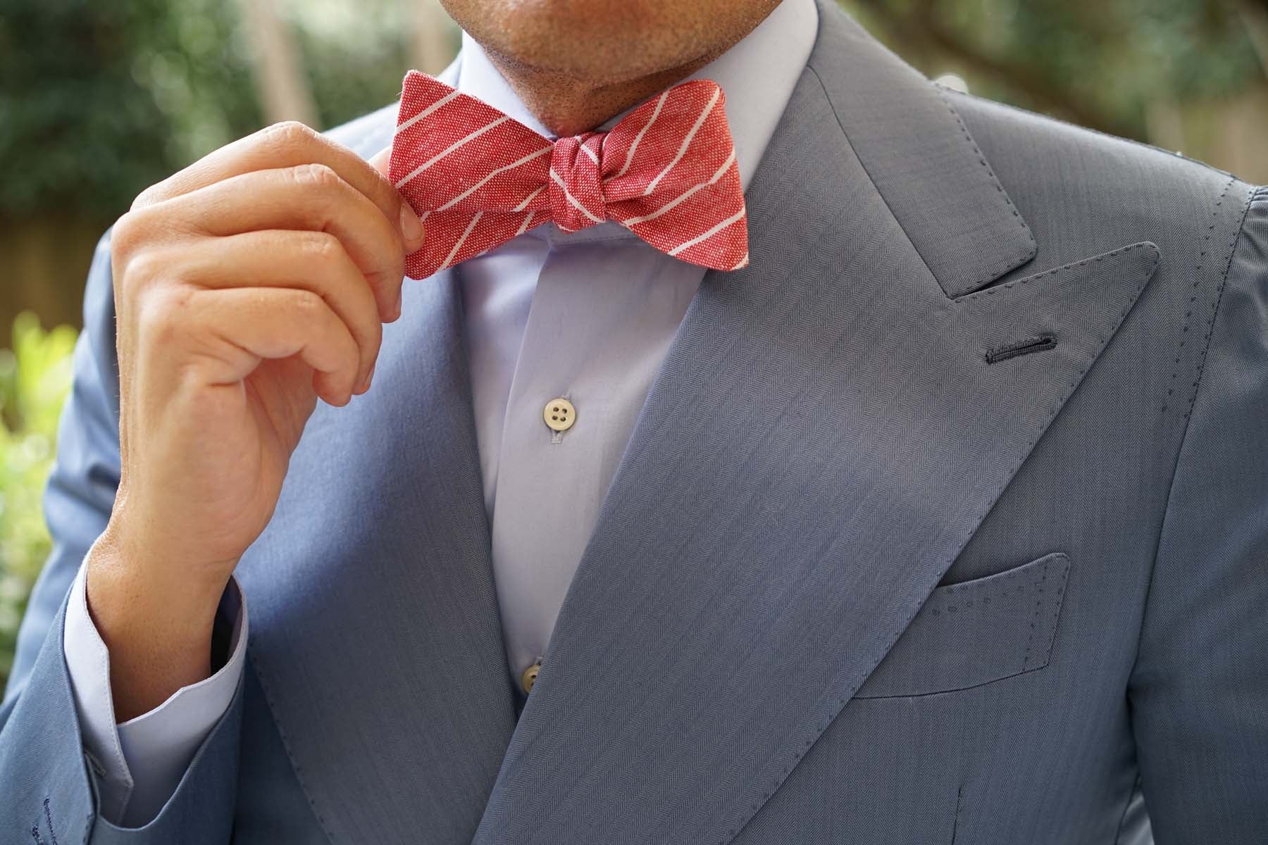 Crimson Red Linen Pinstripe Self Bow Tie | Striped Self-Tied Bowtie AU ...