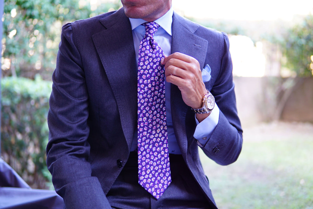 Culiacán Purple Floral Necktie | Flower Mens Tie Men Ties Neckties | OTAA
