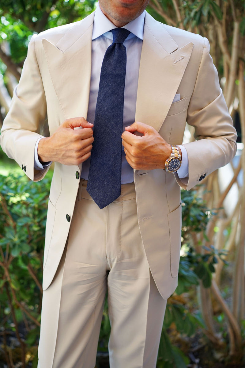 Dark Blue Raw Denim Linen Tie | Business Wedding Ties | Men's Necktie ...