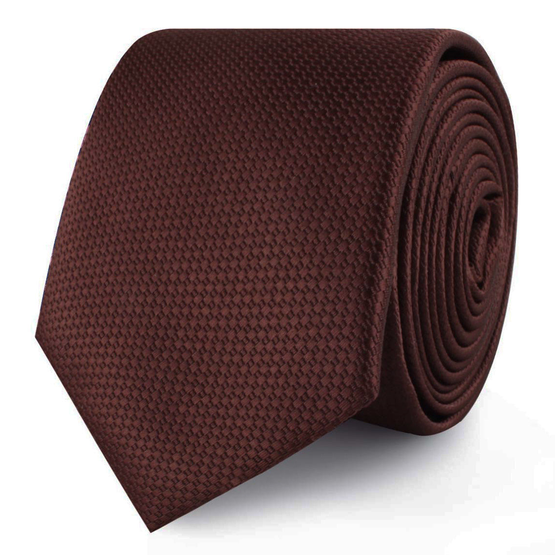 Dark Brown Basket Weave Skinny Tie | Mens Satin Slim Ties Thin Necktie ...