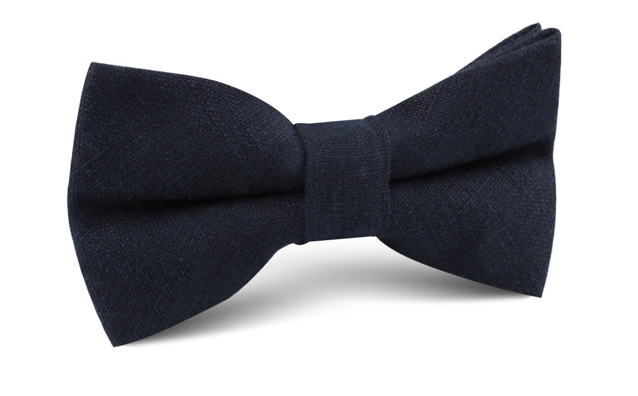Dark Midnight Blue Linen Bow Tie | Wedding Bowties Ties | OTAA