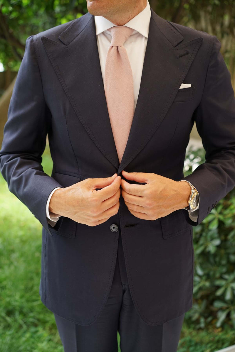 Dusty Rose Quartz Linen Necktie | Pink Wedding Men Ties | OTAA
