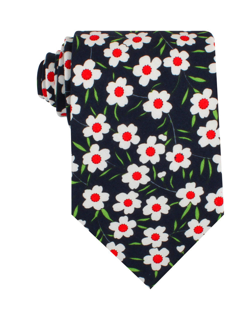 Fijian Midnight Floral Necktie | Navy Blue Flower Pattern Ties for Men ...