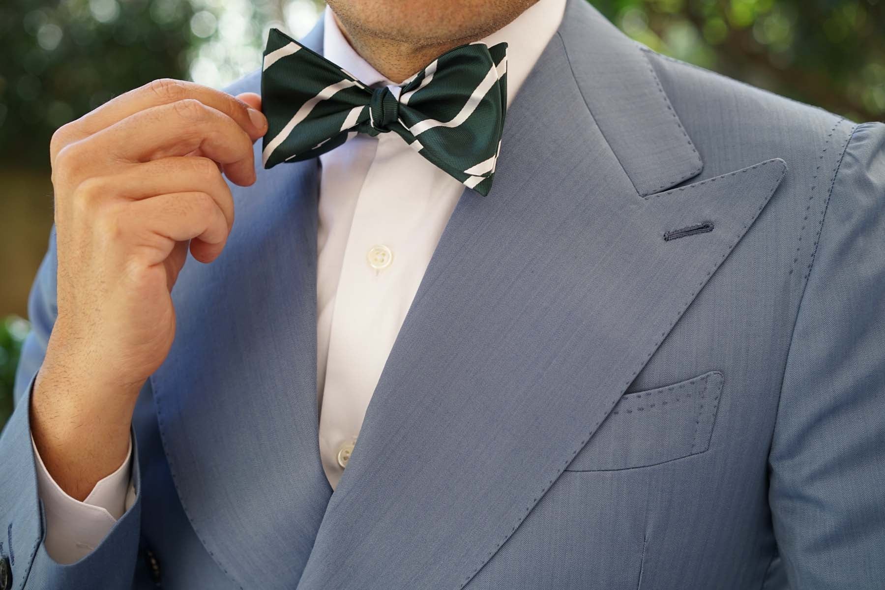 Forest Green Striped Self Tie Bow Tie | Men's Emerald Untied Bowtie AU ...
