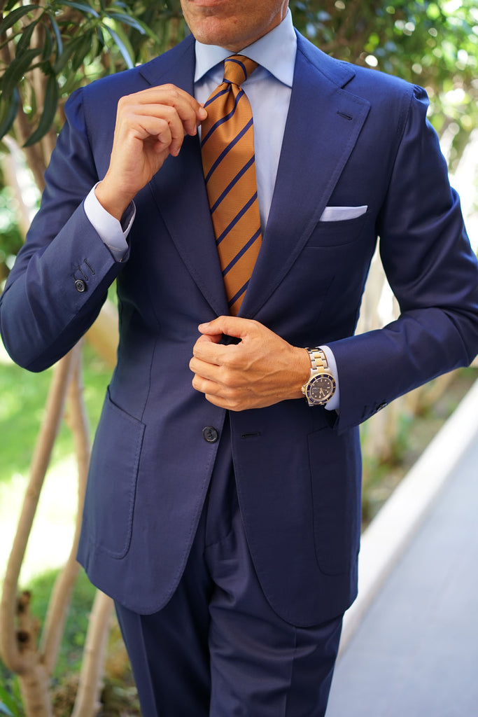 Golden Brown Pencil Stripe Tie | Repp Striped Ties | Wedding Neckties ...