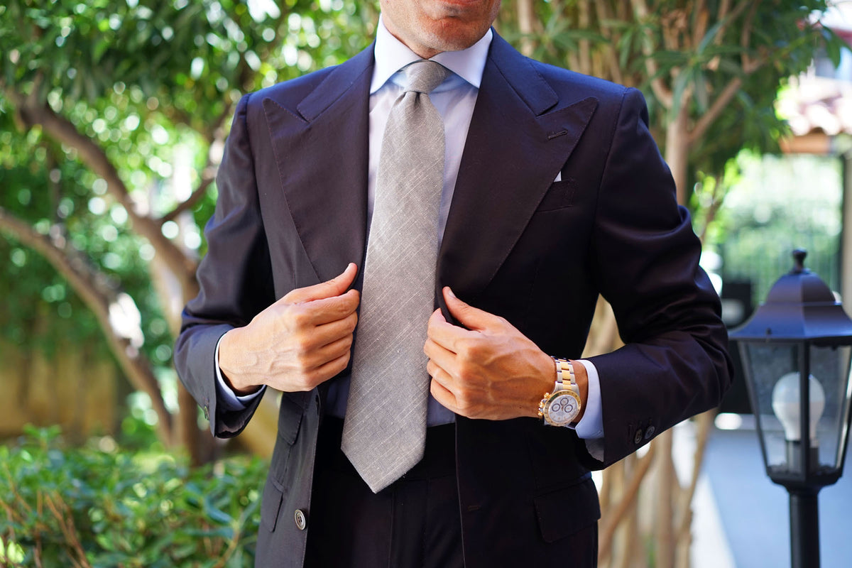 Grey Worm Slub Linen Tie | Men's Light Gray Ties | Suit Necktie Online ...
