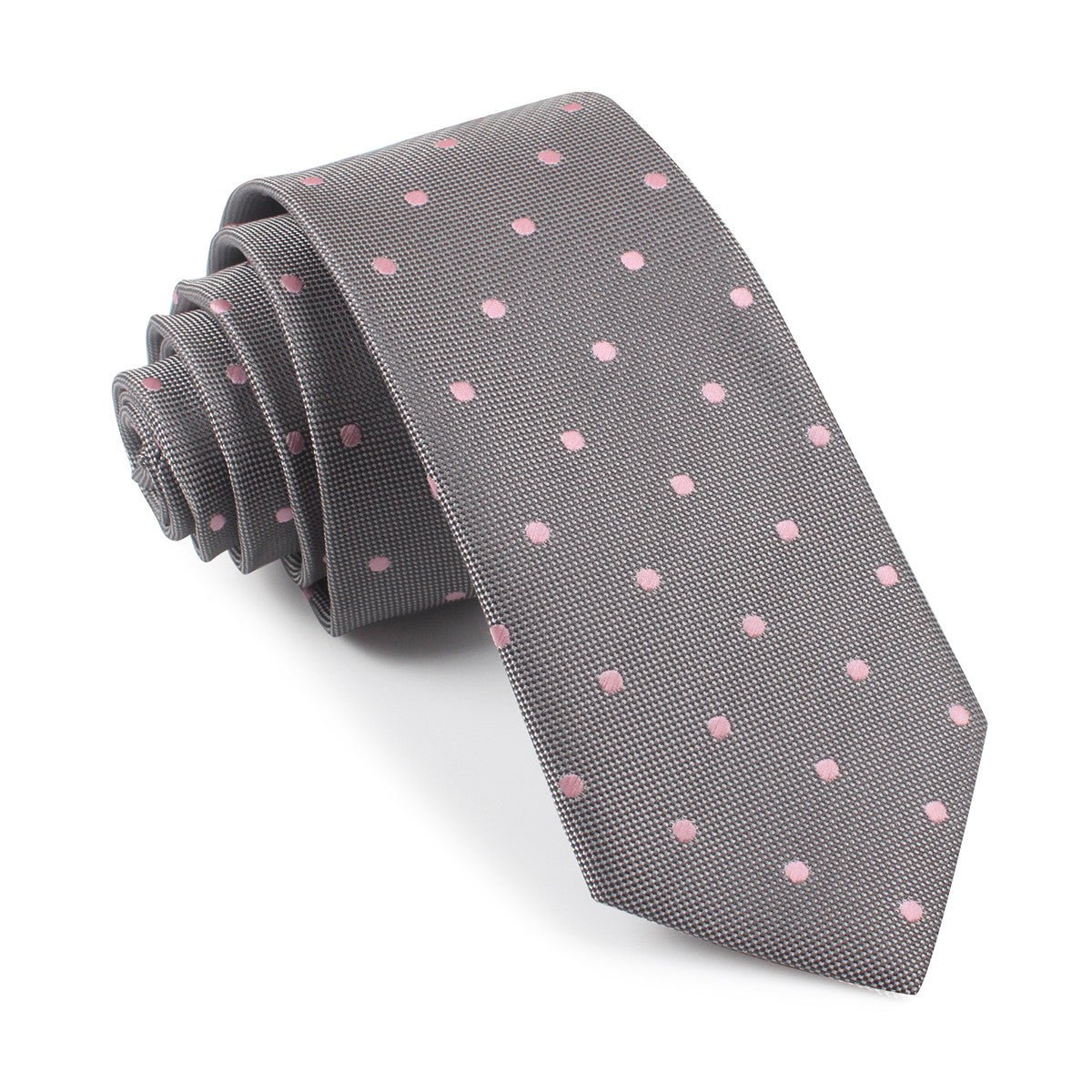 Grey with Baby Pink Polka Dots Skinny Tie | Mens Wedding Slim Ties AU ...