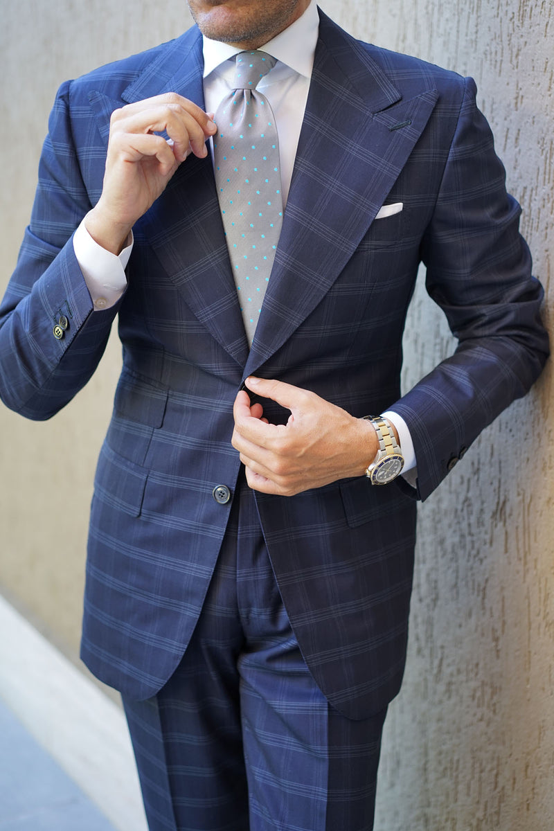 Grey with Mint Blue Polka Dots Necktie | Wedding Tie | Men's Cool Ties ...