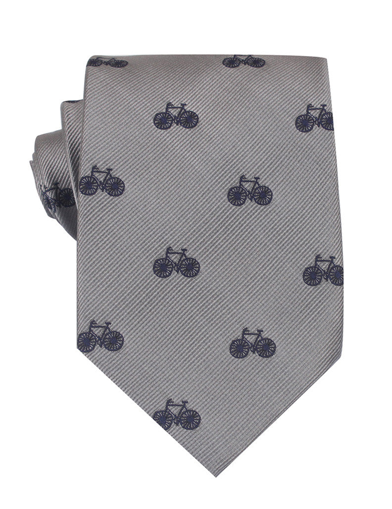 Grey with Navy Blue French Bicycle Necktie | Men's Bike Cycling Ties | OTAA