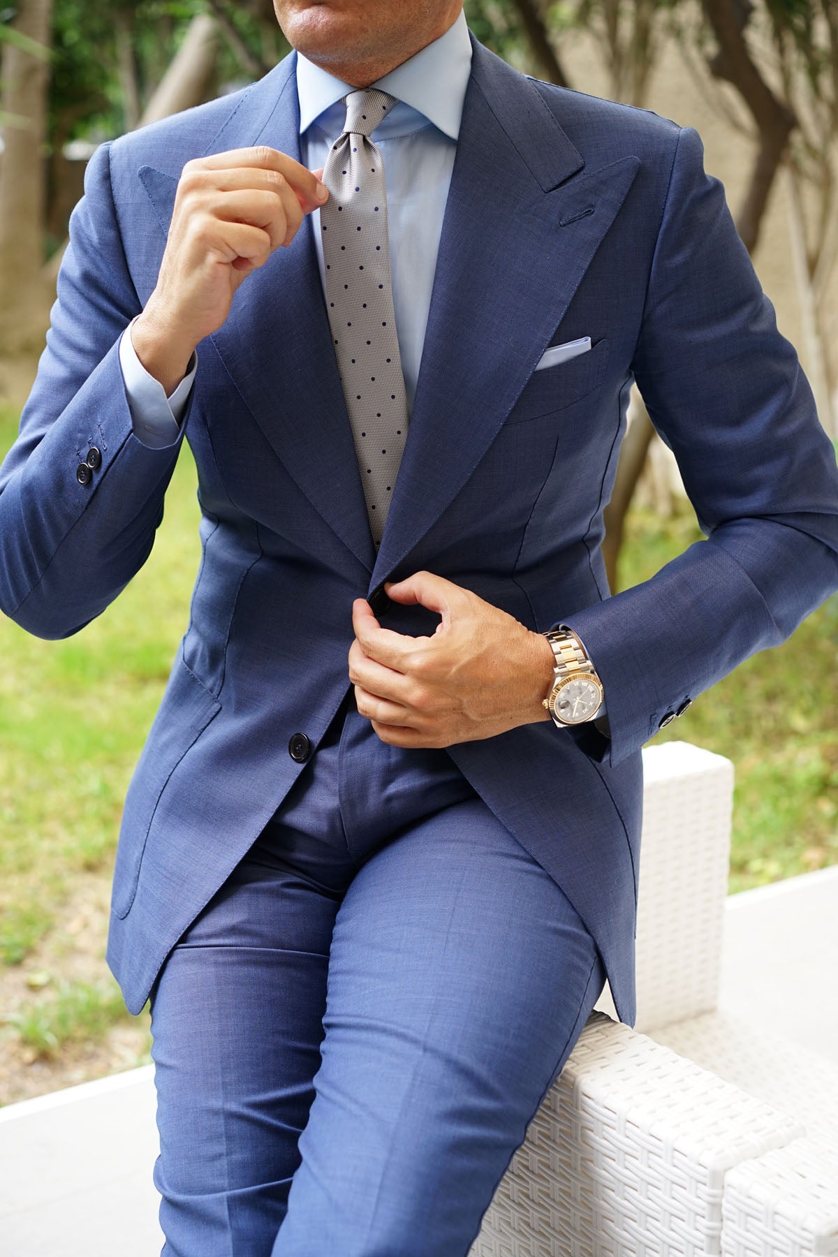 Grey with Navy Blue Polka Dots - Skinny Tie | Men's Business Slim Ties ...