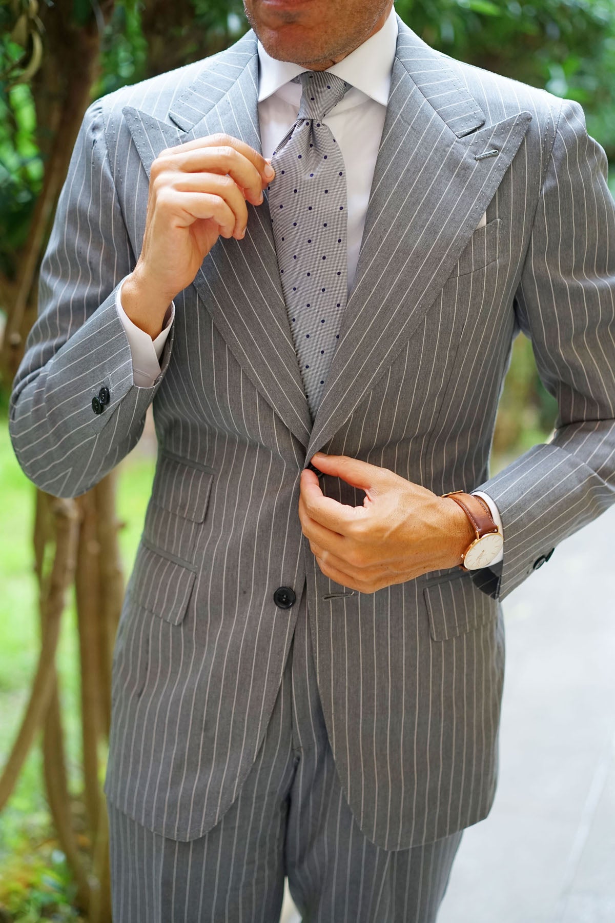 Grey with Navy Blue Polka Dots Tie | Mens Business Casual Ties Necktie ...