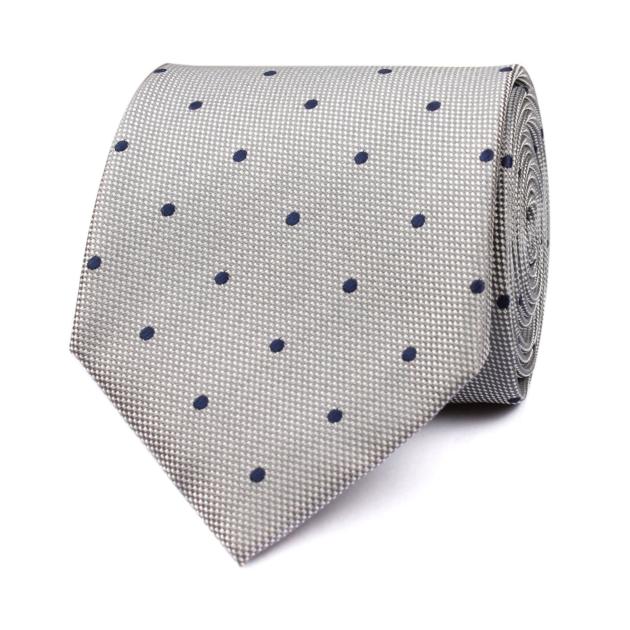 Grey with Navy Blue Polka Dots Tie | Mens Business Casual Ties Necktie ...