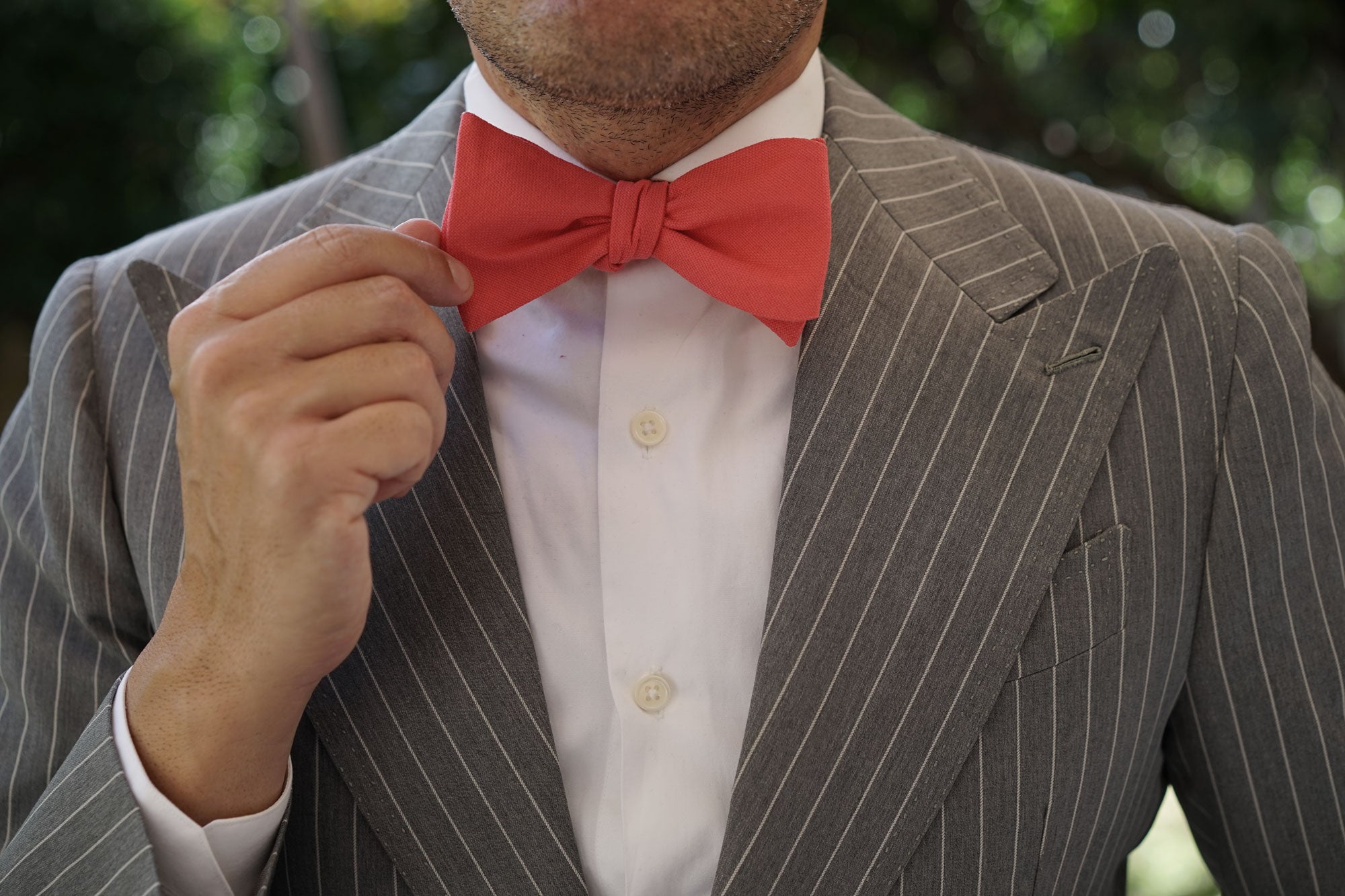 Guava Coral Linen Self Bow Tie | Pink Self-Tied Bowties | OTAA