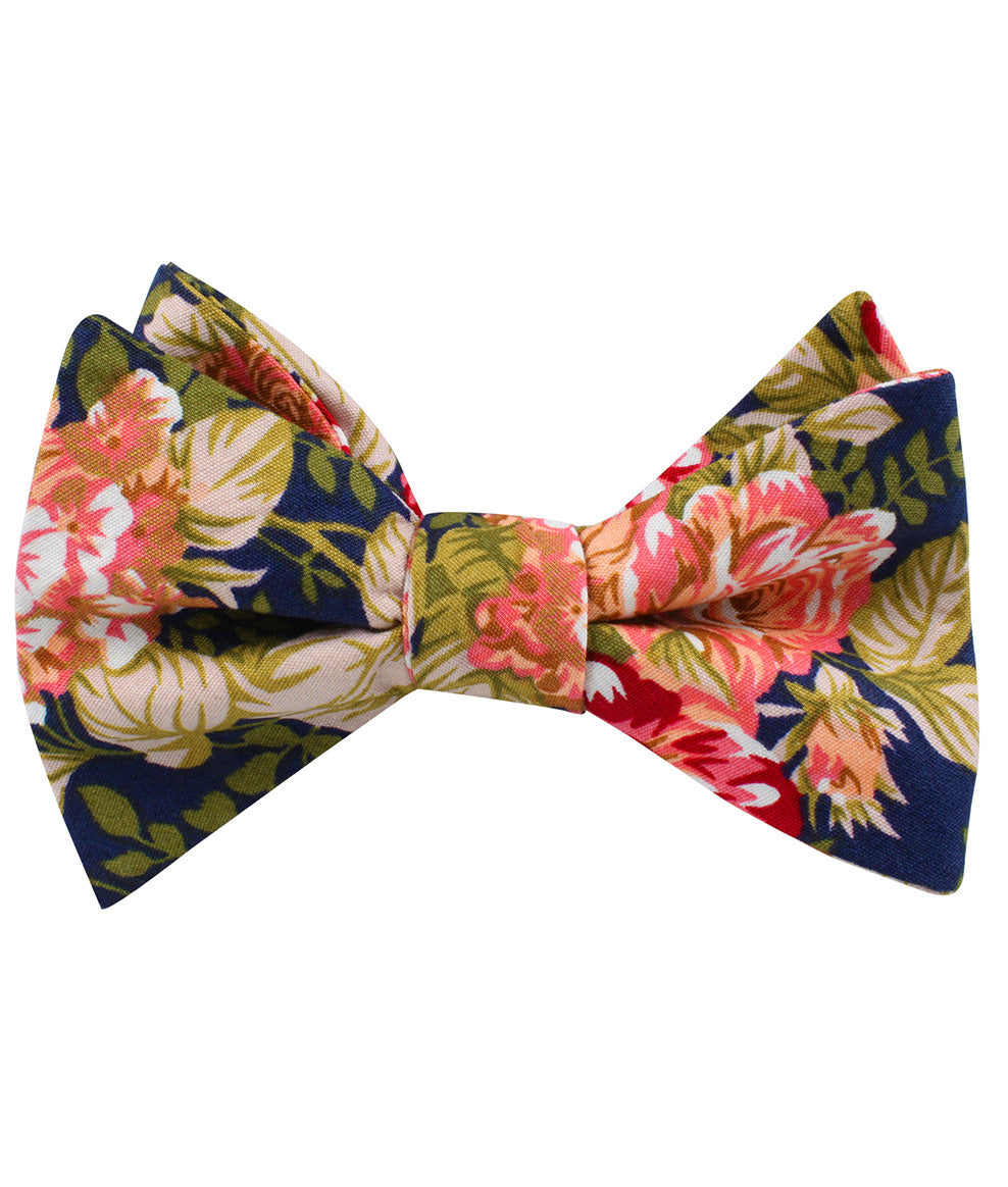 Hawaiian Pink Floral Self Bow Tie | Men's Cotton Self-Tie Bowtie | OTAA