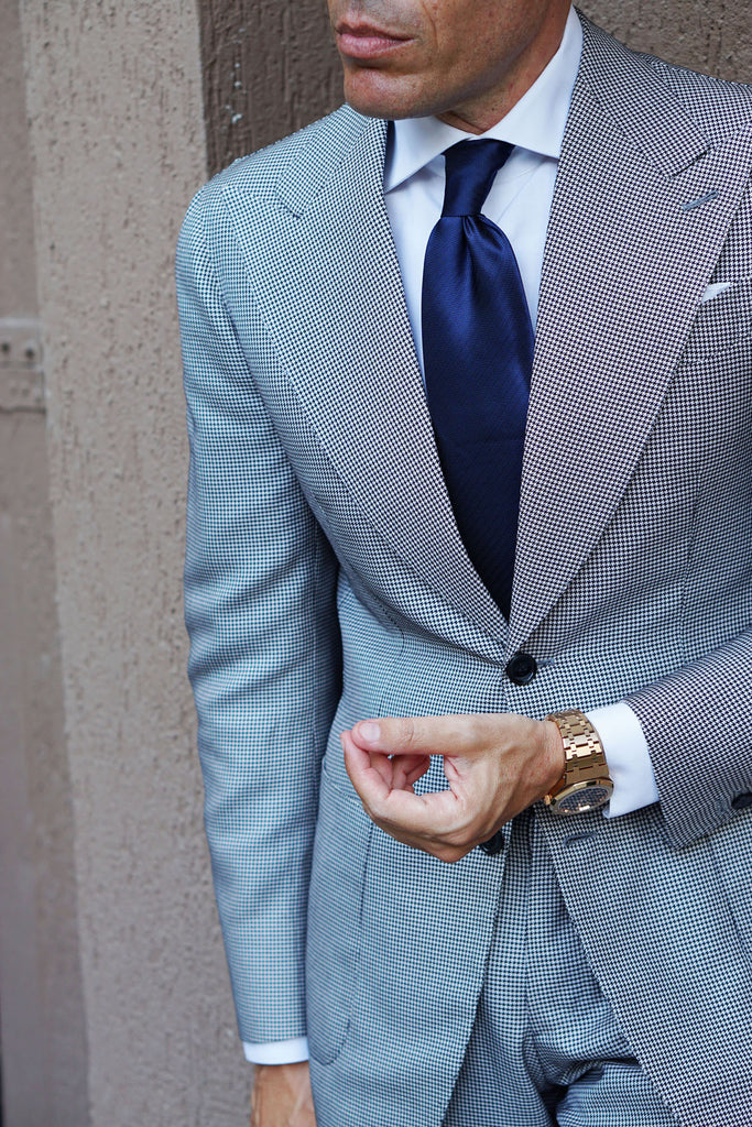 Indigo Blue Herringbone Necktie | Classic Business Ties for Men Online ...