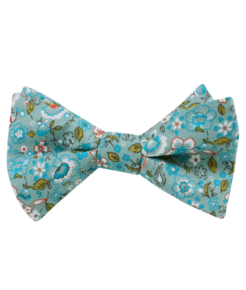 Japanese Sage Green Floral Self Bow Tie | Men's Cotton Self-Tie Bowtie ...