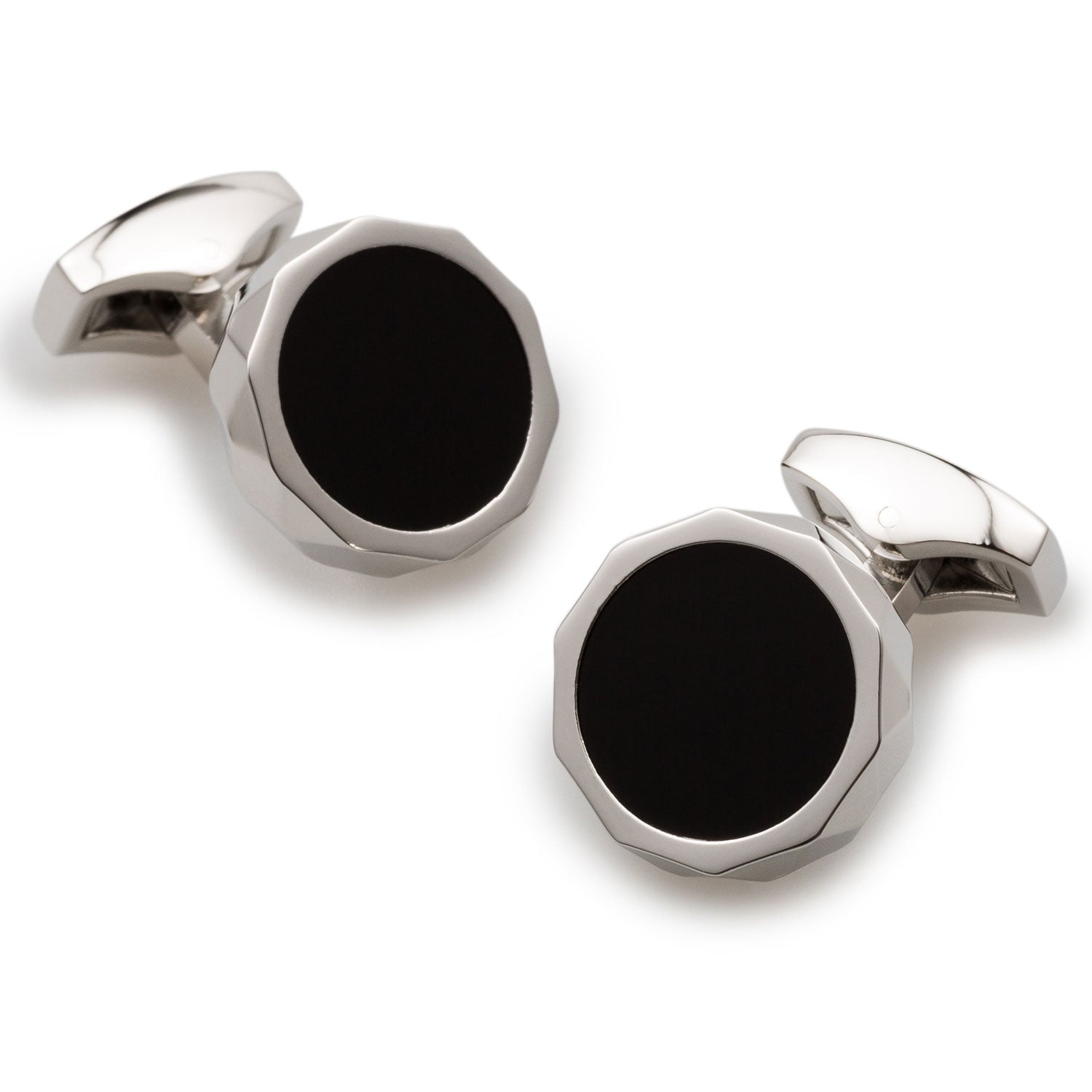 Kennedy Cufflinks | Black Onyx Circle Silver Decagon Cuff Links | OTAA