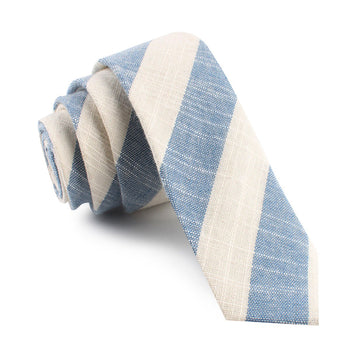 Dusty Teal Blue Linen Skinny Tie