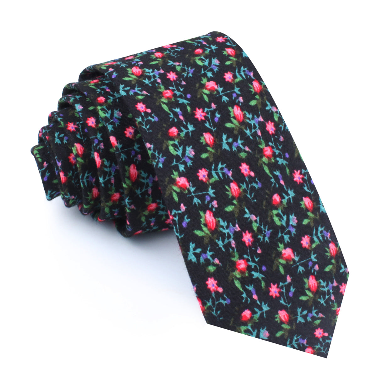 Kenrokuen Japanese Flower Skinny Tie Black Floral Wedding Slim Ties