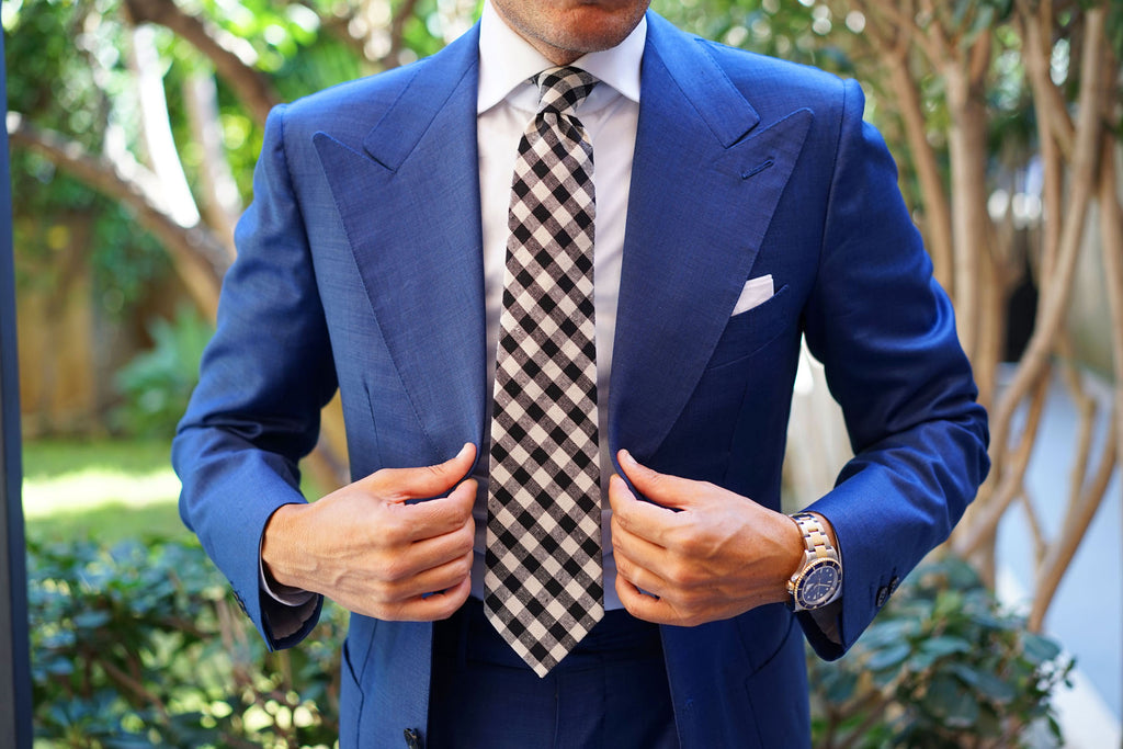Khaki & Black Gingham Linen Tie | Brown Plaid Ties | Men's Neckties AU ...