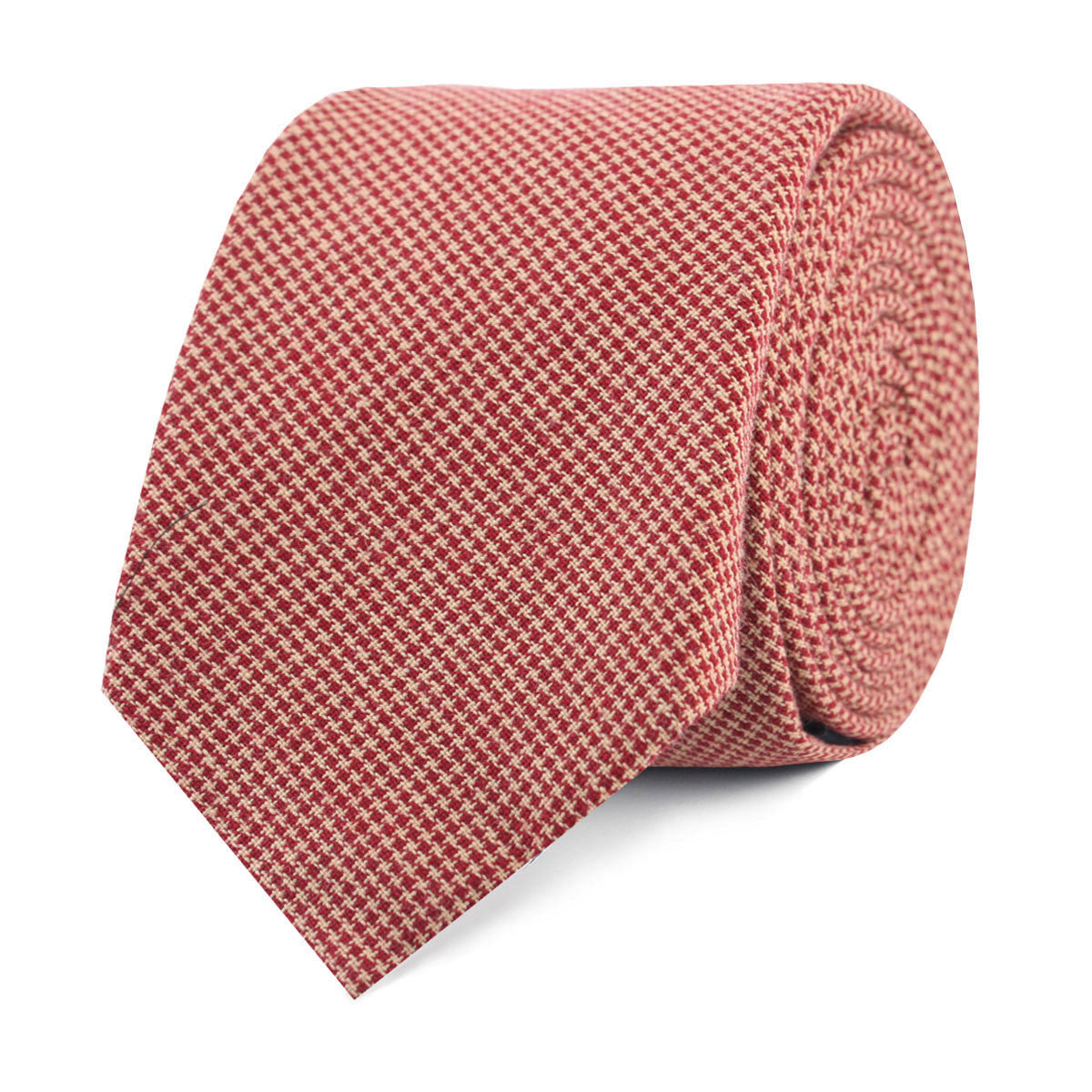 Khaki Red Houndstooth Blend Skinny Tie | Mens Cotton Slim Ties Necktie ...