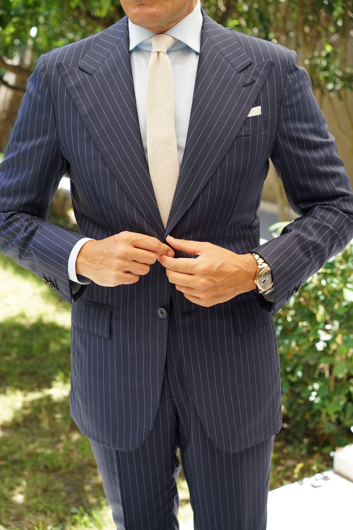 Khaki Twill Stripe Linen Skinny Tie | Mens Wedding Slim Ties Neckties ...